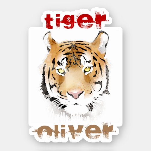 Tiger Head Watercolor Name  Sticker
