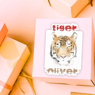 Tiger Head Watercolor Name  Sticker
