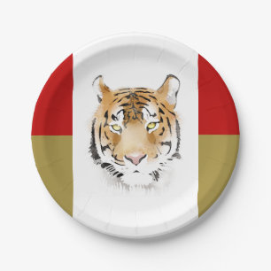 Tiger Head Watercolor Paper Plates