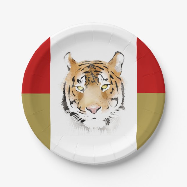 Tiger Head Watercolor  Paper Plates (Front)