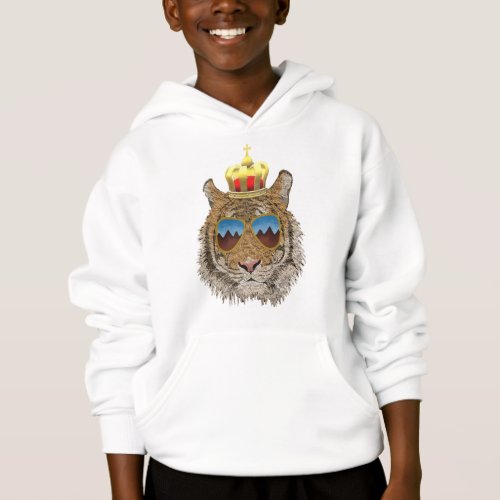 tiger head with sunglasses and crown hoodie