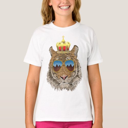 tiger head with sunglasses and crown T_Shirt