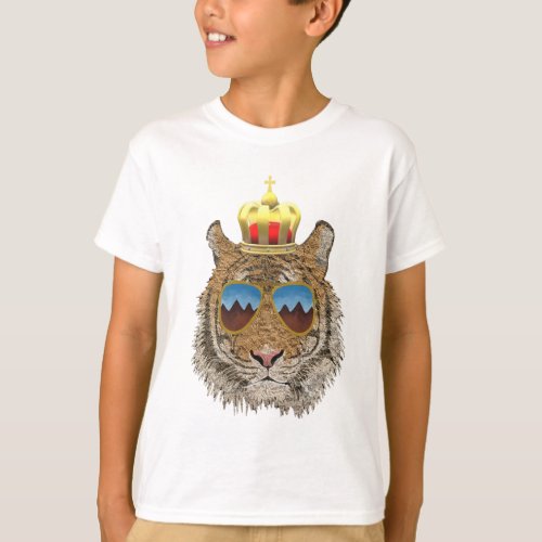 tiger head with sunglasses and crown T_Shirt