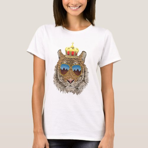 tiger head with sunglasses and crown T_Shirt