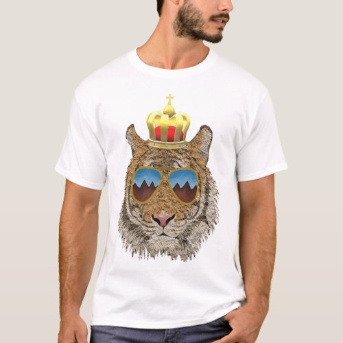 tiger head with sunglasses and crown T_Shirt