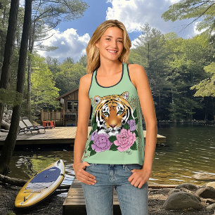 Tiger Henna Pink Purple Flowers Tank Top