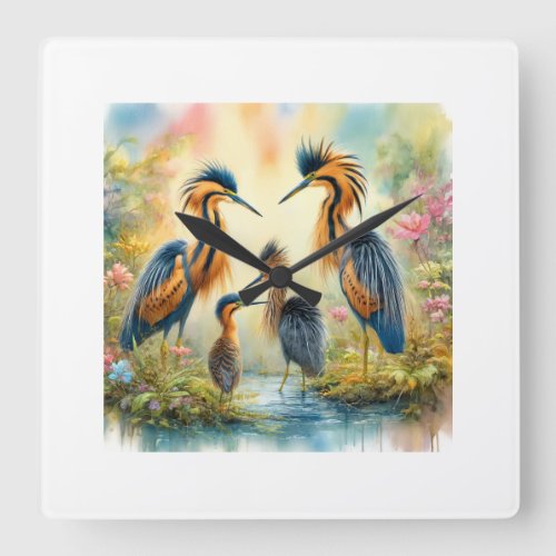 Tiger Herons in Harmony 050624AREF119 _ Watercolor Square Wall Clock
