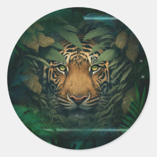 Tiger hiding in Foliage Classic Round Sticker