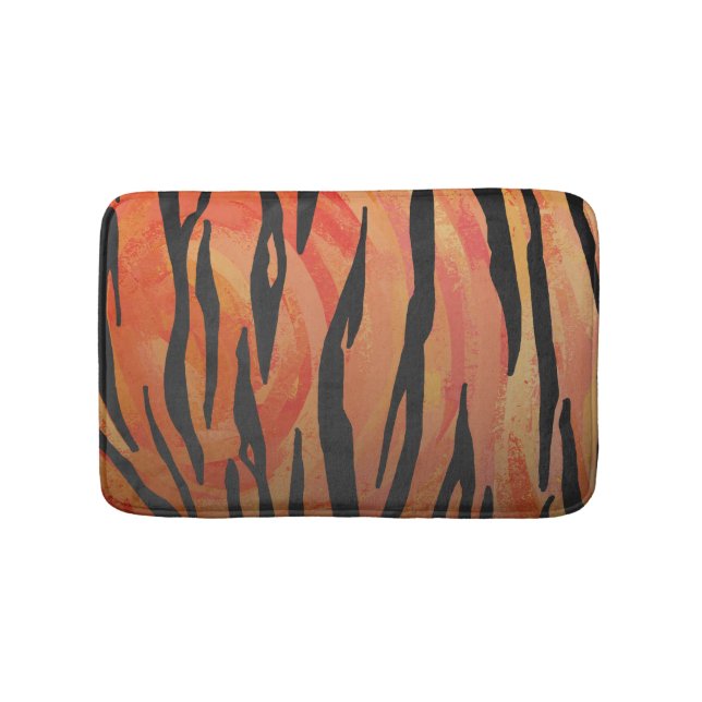 Tiger Hot orange and Black Print Bathroom Mat (Front)