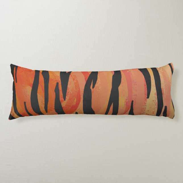 Tiger Hot orange and Black Print Body Pillow (Front)