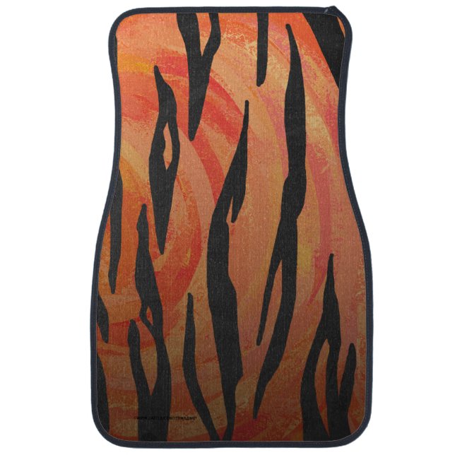Tiger Hot orange and Black Print Car Floor Mat (Front)