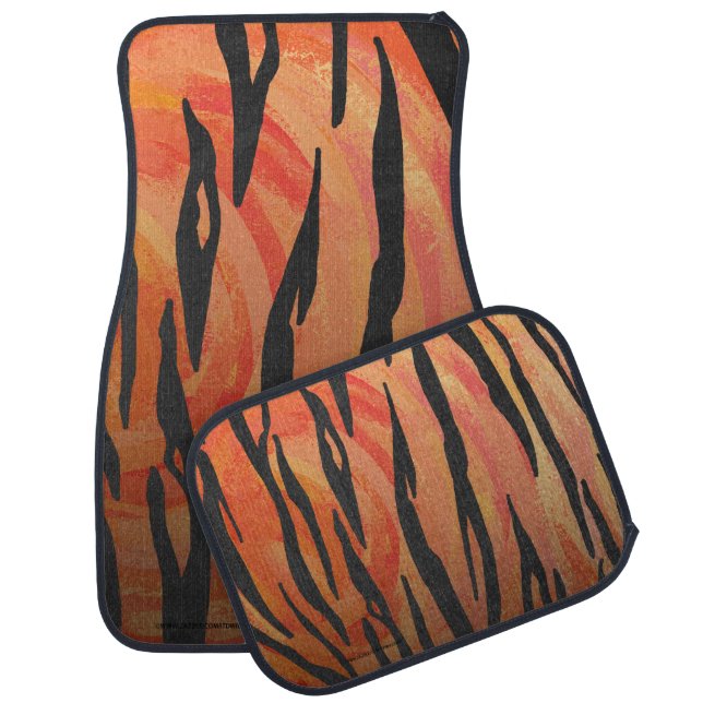 Tiger Hot orange and Black Print Car Floor Mat (Set)