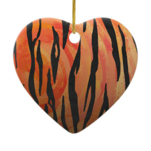Tiger Hot orange and Black Print Ceramic Ornament