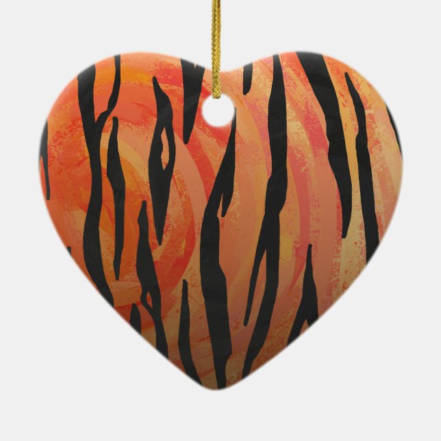 Tiger Hot orange and Black Print Ceramic Ornament (Back)