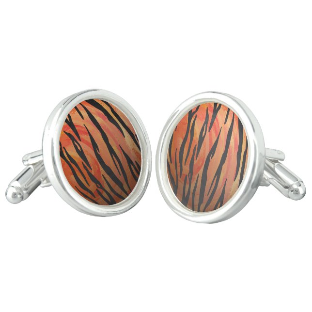 Tiger Hot orange and Black Print Cufflinks (Angled)