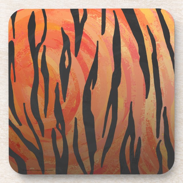 Tiger Hot orange and Black Print Drink Coaster (Front)