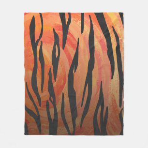Tiger Hot orange and Black Print Fleece Blanket