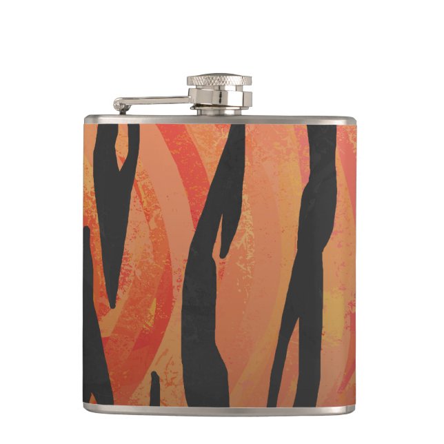 Tiger Hot orange and Black Print Hip Flask (Front)