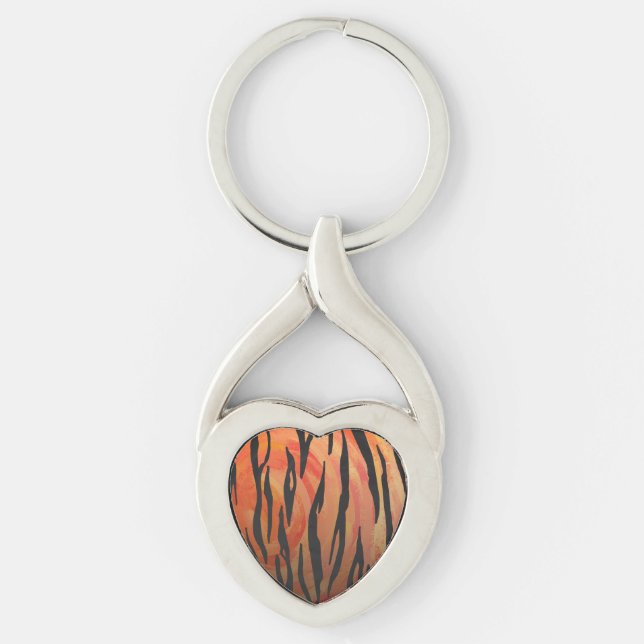 Tiger Hot orange and Black Print Keychain (Front)