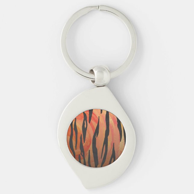 Tiger Hot orange and Black Print Keychain (Front)