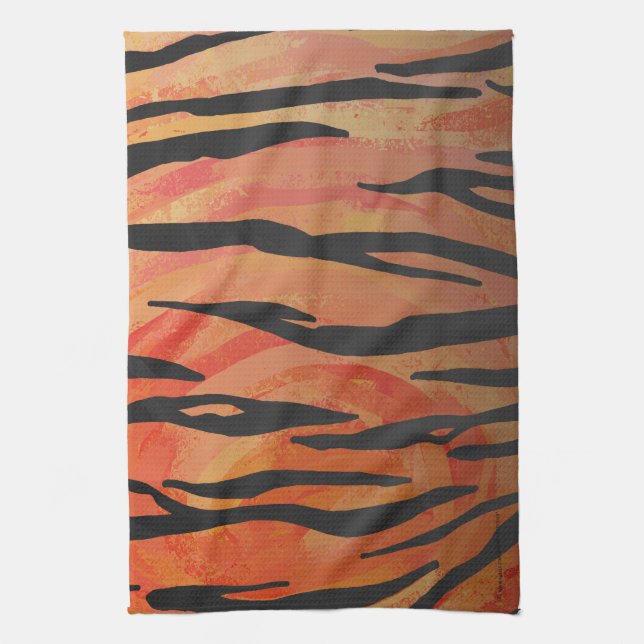 Tiger Hot orange and Black Print Kitchen Towel (Vertical)