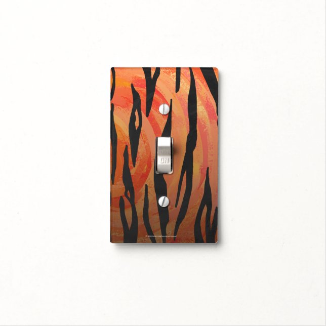 Tiger Hot orange and Black Print Light Switch Cover (In Situ)