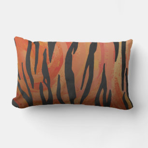 Tiger Hot orange and Black Print Lumbar Pillow