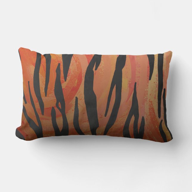 Tiger Hot orange and Black Print Lumbar Pillow (Front)