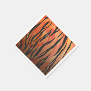 Tiger Hot orange and Black Print Paper Napkins