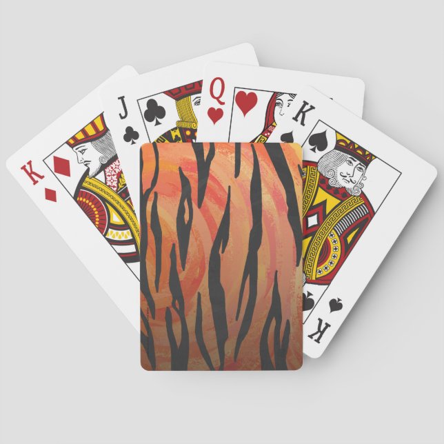Tiger Hot orange and Black Print Poker Cards (Back)