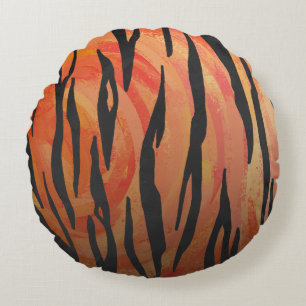 Tiger Hot orange and Black Print Round Pillow