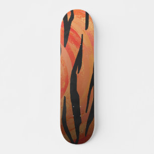 Tiger Hot orange and Black Print Skateboard Deck