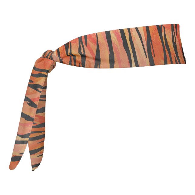 Tiger Hot orange and Black Print Tie Headband (Rotate 270)