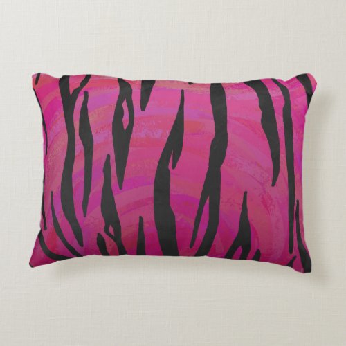 Tiger Hot Pink and Black Print Accent Pillow