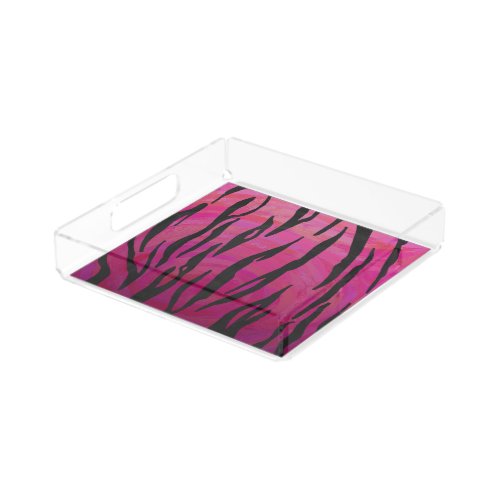 Tiger Hot Pink and Black Print Acrylic Tray