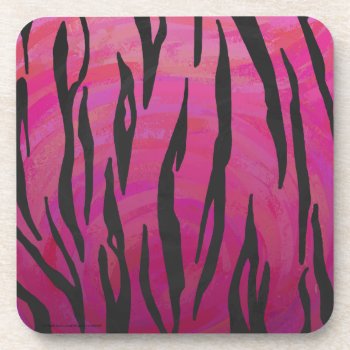 Tiger Hot Pink And Black Print Beverage Coaster by ITDWildMe at Zazzle