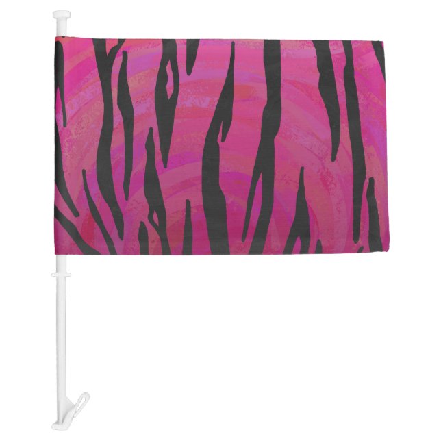 Tiger Hot Pink and Black Print Car Flag (Front)