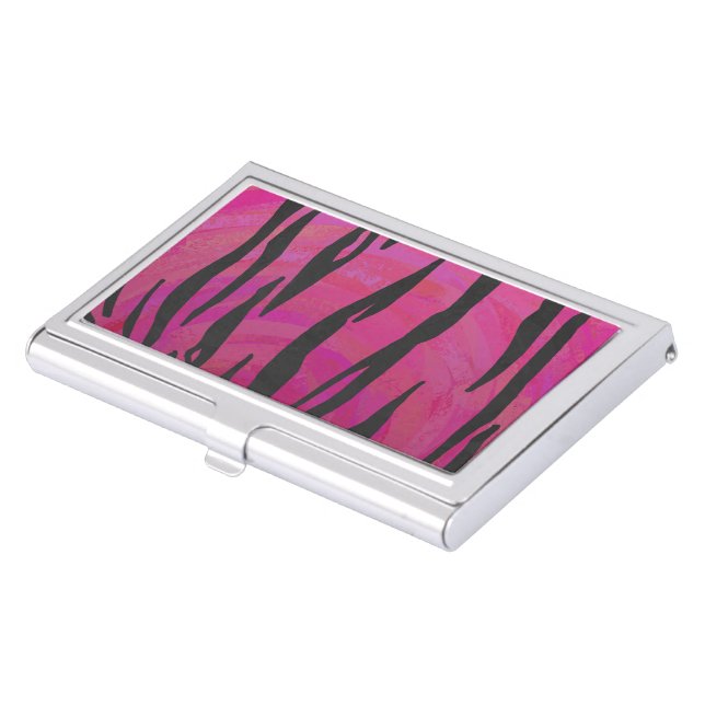 Tiger Hot Pink and Black Print Case For Business Cards (Front)