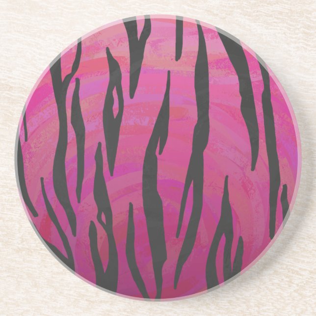 Tiger Hot Pink and Black Print Drink Coaster (Front)