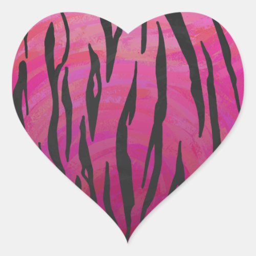 Tiger Hot Pink and Black Print Heart Sticker