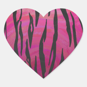 Tiger Hot Pink and Black Print Heart Sticker