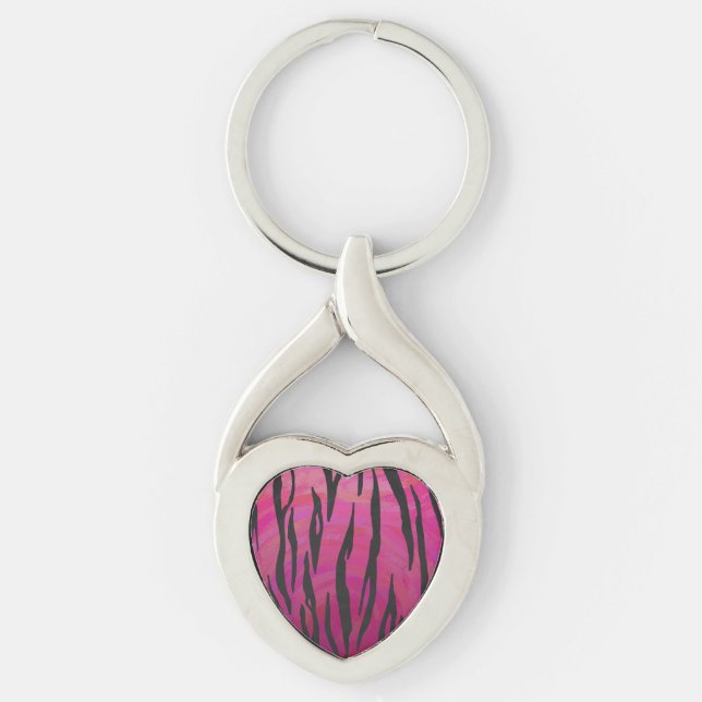 Tiger Hot Pink and Black Print Keychain (Front)