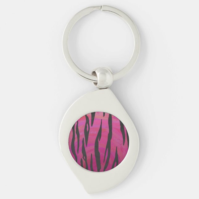 Tiger Hot Pink and Black Print Keychain (Front)