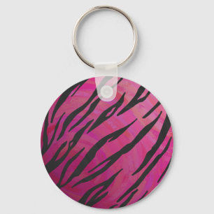 Tiger Hot Pink and Black Print Keychain