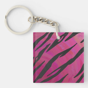 Tiger Hot Pink and Black Print Keychain