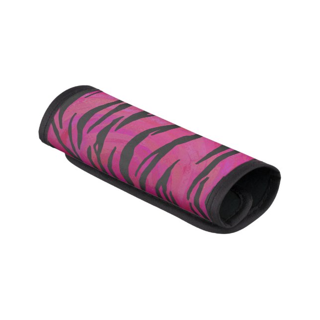 Tiger Hot Pink and Black Print Luggage Handle Wrap (Angled)
