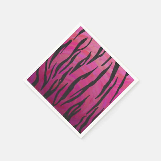 Tiger Hot Pink and Black Print Paper Napkins (Corner)