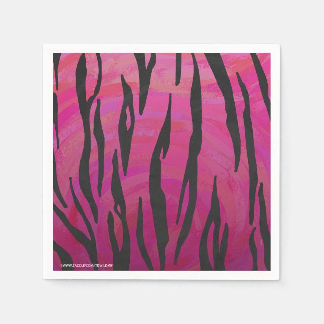 Tiger Hot Pink and Black Print Paper Napkins (Front)