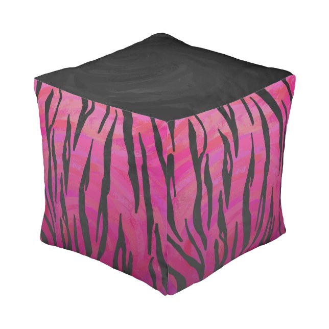 Tiger Hot Pink and Black Print Pouf (Angled Back)