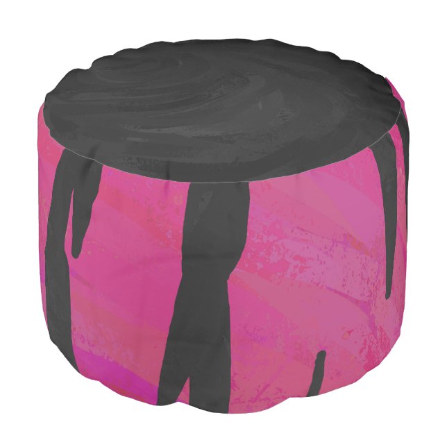 Tiger Hot Pink and Black Print Pouf (Angled Front)